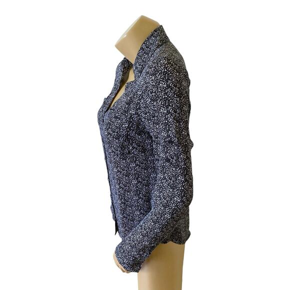 EXPRESS Womens Size Small Black White Convertible Portofino Button Front Shirt - Picture 2 of 9